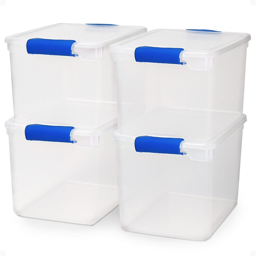 4-Pack Latching Lid, Large Clear Plastic Storage Bins with Lids, 31 Quart