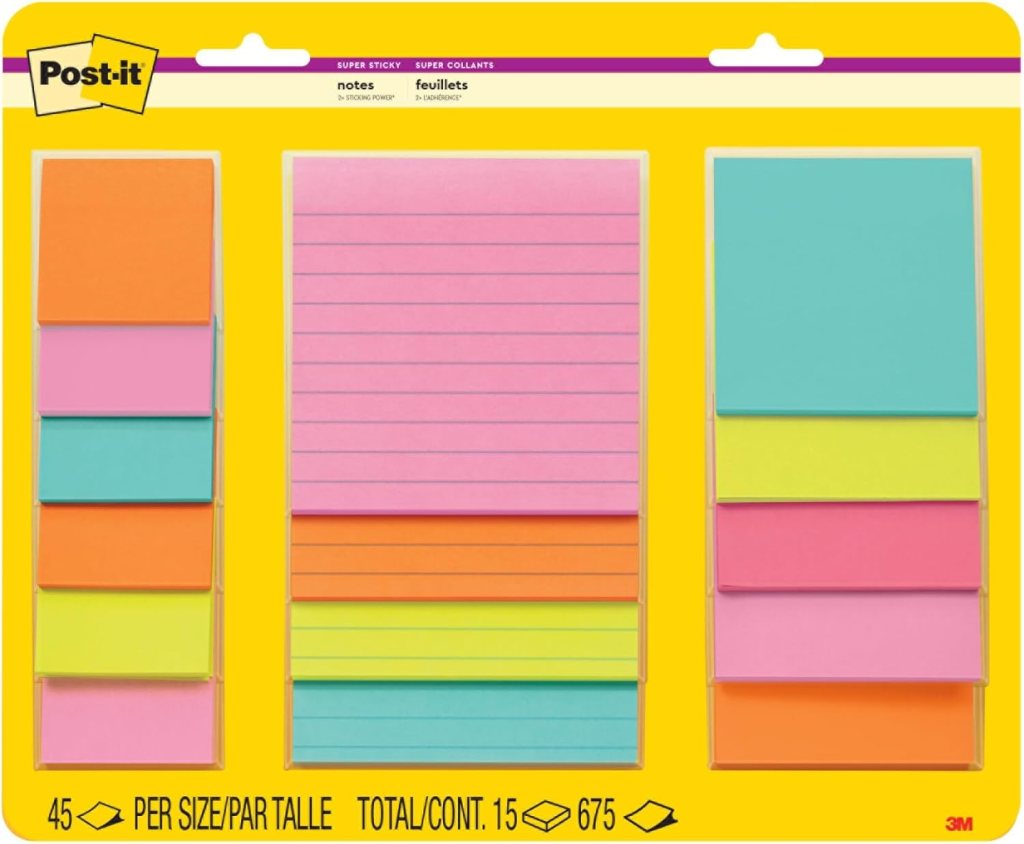 Post-it Super Sticky Notes, Assorted Sizes, 15 Pads
