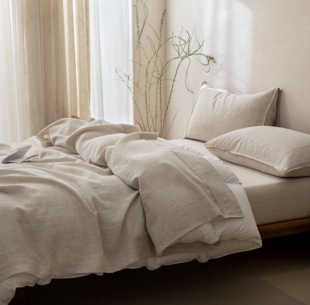 100% French Linen Sheets - King Size Bed Sheets, Breathable & Cooling Pure Linen Sheets,Soft Durable and Tear Resistant -16 Inch Deep Pocket - 4Pcs (Linen, King)