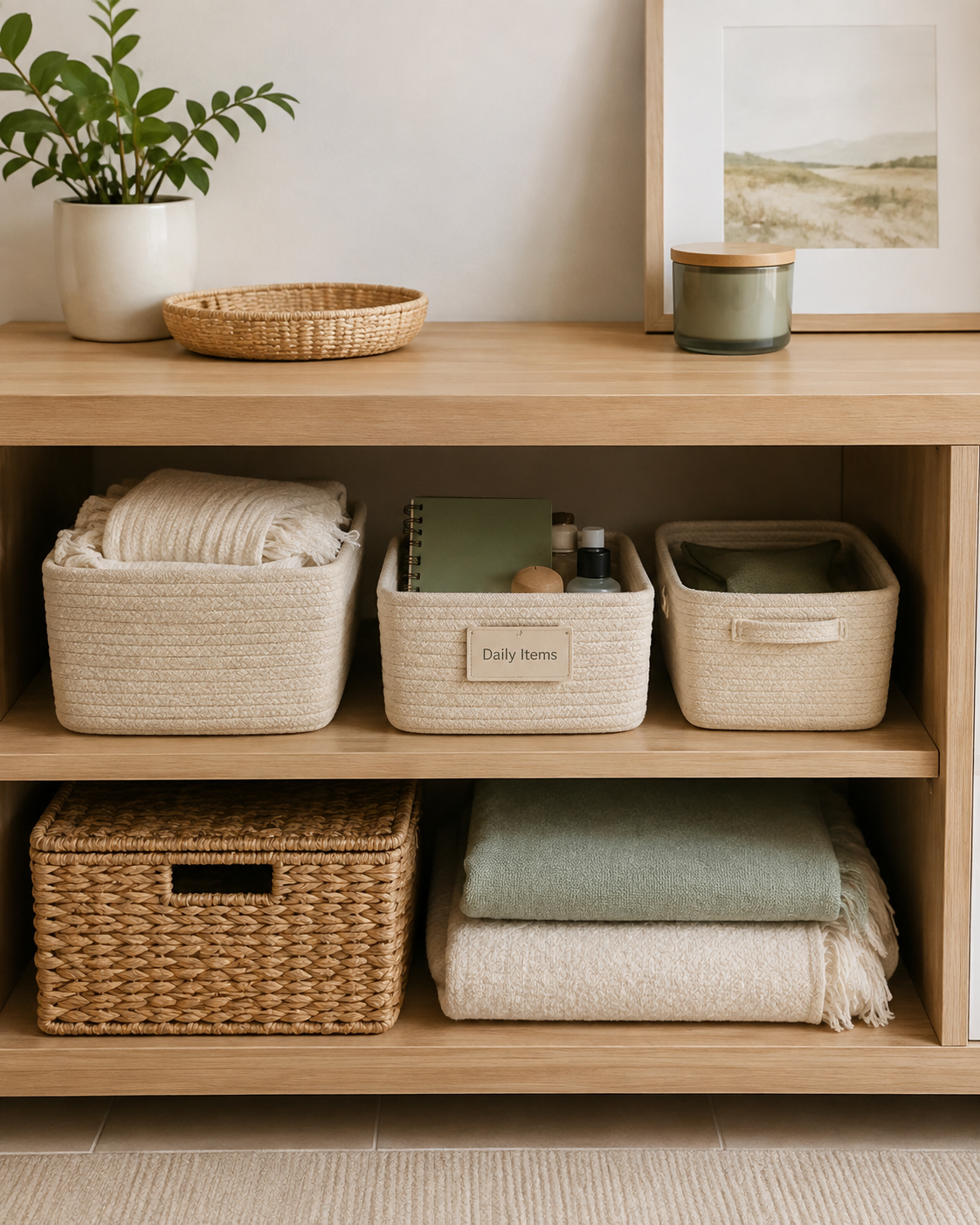 Calm Minimalist Storage Vignette